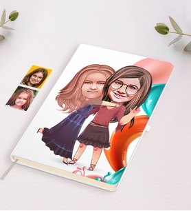BK Gift Kişiye Özel Kız Kardeşler Karikatürlü Beyaz Defter-6