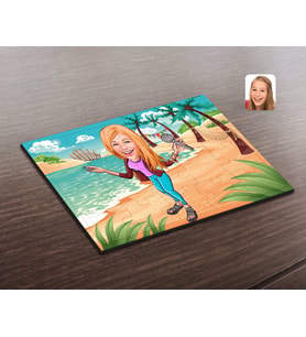 BK Gift Kişiye Özel Şarkı Söyleyen Kız Karikatürlü Ahşap Puzzle-1