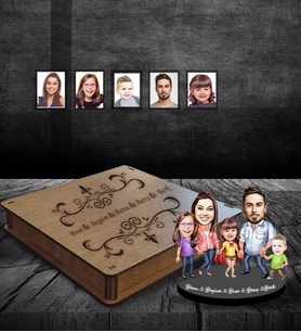 Kişiye Özel Aile Karikatürlü Ahşap Biblo Kutulu Mod-7