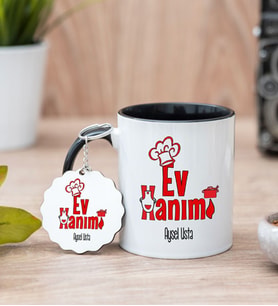 Ev Hanımı Siyah Kupa Bardak Ve Anahtarlık Set