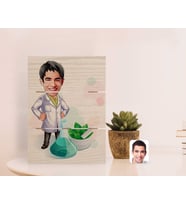 BK Gift Kişiye Özel Erkek Eczacı Karikatürlü Otantik Masaüstü Ahşap Palet Çerçeve-1 (Beyaz)