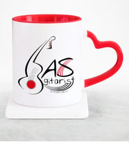 BK Gift Kişiye Özel Mesleki Bas Gitarist Kırmızı Kalpli Kupa Bardak  1