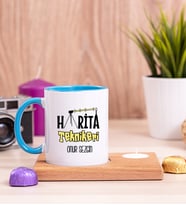 Harita Teknikeri Ahşap Altlıklı Mumlu Mavi Kupa Bardak