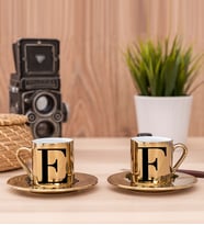 Baş Harfli İkili Gold Kahve Fincanı Takımı