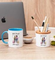 Best Friends İki İsimli Mavi Kupa Bardak ve Kalemlik Seti