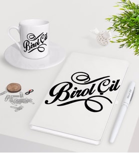 BK Gift Kişiye Özel İsimli Beyaz Defter Kalem Türk Kahvesi Fincanı Seti-5 (Model 1)
