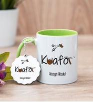Erkek Kuaförü Yeşil Kupa Bardak Ve Anahtarlık Set
