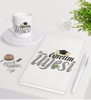 BK Gift Kişiye Özel Öğretim Üyesi Beyaz Defter Kalem Türk Kahvesi Fincanı Seti-2 (Model 1)