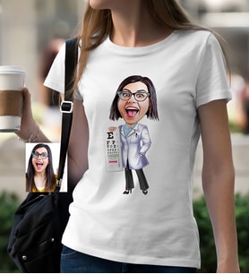 BK Gift Kişiye Özel Bayan Göz Doktoru Karikatür Beyaz Tişört  1