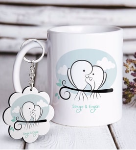 BK Gift Kişiye Özel Sevgililer Günü Beyaz Kupa ve Anahtarlık Hediye Seti-36 (Model 1)