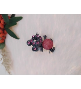 Gümüş Renk Fare Figürlü Yüzük Pembe Kristalli Ayarlanabilir Çocuk Yüzük