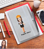 Kişiye Özel Mühendis Karikatürlü Gri Defter Kalem Hediye Seti Bayan-1