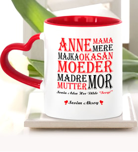 BK Gift Kişiye Özel Senin Adın Her Dilde Sevgi Kırmızı Kalpli Kupa Bardak  1