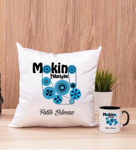Makine Teknisyeni Kare Yastık ve Siyah Kupa Bardak