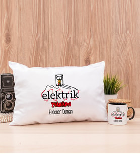 Elektrik Teknikeri Dikdörtgen Yastık ve Siyah Kupa Bardak