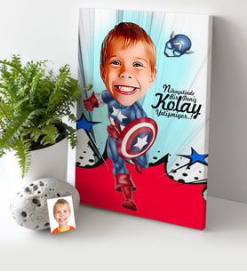 BK Gift Kişiye Özel Erkek Çocuk Kaptan Amerika Karikatür Kanvas Tablo 30x50cm