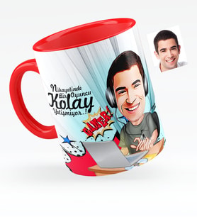 BK Gift Kişiye Özel Bay Oyuncu Karikatürlü Kırmızı Kupa Bardak  1