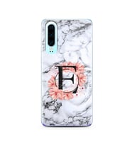 Mermer Çiçekli Harf Tasarım Süper Şeffaf Silikon Telefon Kılıfı Huawei P30  E-Ha