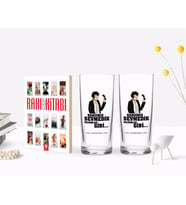 BK Gift Kişiye Özel Renkli Baskılı Hangimiz Sevmedik Çılgınlar Gibi Silüet Tasarımlı İkili Rakı Bardağı ve Rakı Cep Kitabı Hediye Seti-8 (Model 1)