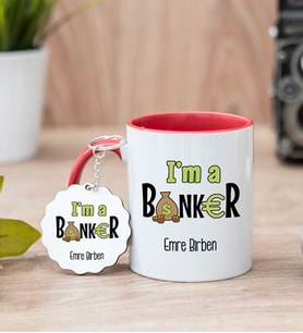 Bankacı Kırmızı Kupa Bardak Ve Anahtarlık Set