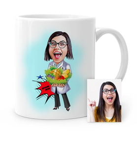BK Gift Kişiye Özel Bayan Diyetisyen Karikatür Beyaz Kupa Bardak  1