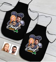 BK Gift Kişiye Özel İkili Bay ve Bayan Chef Karikatürlü Siyah Mutfak Önlüğü Seti