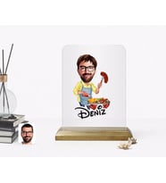 BK Gift Kişiye Özel Erkek Mangalcı Karikatürlü Ahşap Standlı Çerçeve (Beyaz)