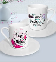 BK Gift Kişiye Özel İkili Evin Süslüsü Yakışıklısı Türk Kahvesi Fincanı Seti - 1 (Beyaz)
