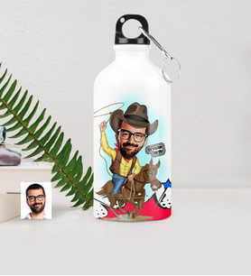BK Gift Kişiye Özel Kovboy Karikatürlü Metal Suluk 500 Ml