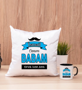 Canım Babam Kare Yastık ve Siyah Kupa Bardak