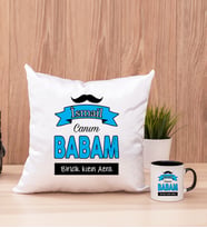 Canım Babam Kare Yastık ve Siyah Kupa Bardak