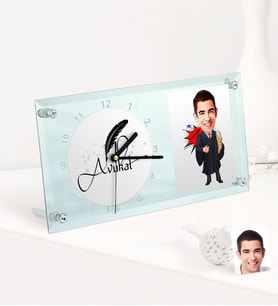BK Gift Kişiye Özel Bay Avukat Karikatürlü Masaüstü Cam Saat - 1 (Beyaz)