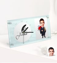 BK Gift Kişiye Özel Bay Avukat Karikatürlü Masaüstü Cam Saat - 1 (Beyaz)