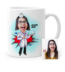 BK Gift Kişiye Özel Diş Hekimi Karikatür Beyaz Kupa Bardak  3
