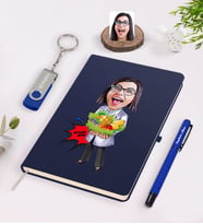BK Gift Kişiye Özel Kadın Diyetisyen Karikatürlü Lacivert Defter Kalem 32gb USB Bellek Hediye Seti-1 (Model 1)