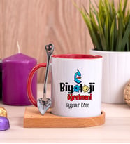 Biyoloji Öğretmeni Ahşap Altlıklı Kırmızı Kupa Bardak