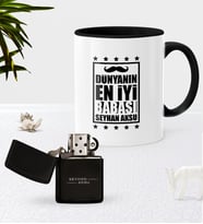 BK Gift Kişiye Özel Dünyanın En İyi Babası Siyah Kupa Bardak Benzinli Metal Çakmak Seti-5 (Model 1)