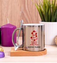 Kadınlar Günü Hediyesi  Ahşap Altlıklı Silver Kupa Bardak