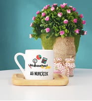 Muhasebeci Ahşap Altlıklı Türk Kahvesi Fincanı