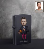 Kişiye Özel Sporcu Karikatürlü UV Baskılı Siyah Benzinli Çakmak Bay-12