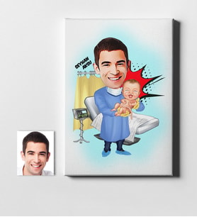BK Gift Kişiye Özel Bay Kadın Hastalıkları Ve Doğum Uzmanı Karikatür Kanvas Tablo 50x70cm 1