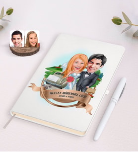 BK Gift Kişiye Özel Yılın En Mükemmel Çifti Karikatürlü Beyaz Defter ve Kalem Hediye Seti-66