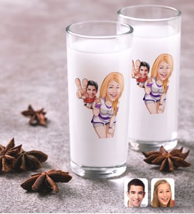 BK Gift Kişiye Özel Renkli Baskılı Sevgililer Karikatürlü İkili Rakı Bardağı Seti-30 (Beyaz)