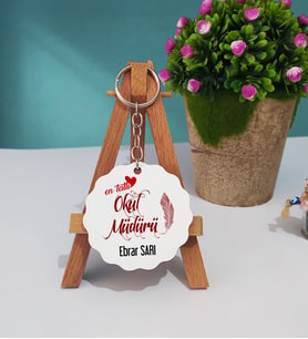 Mesajlı Okul Müdürü Ahşap Anahtarlık