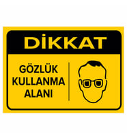 MIGNATIS - Dikkat Gözlük Kullanma Alanı Levhası - Sac Malzeme 35x50cm