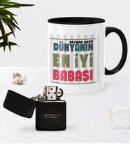 BK Gift Kişiye Özel Dünyanın En İyi Babası Siyah Kupa Bardak Benzinli Metal Çakmak Seti-1 (Model 1)