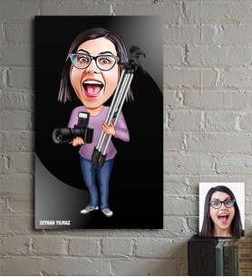 BK Gift Kişiye Özel Bayan Profesyonel Fotoğrafçı Karikatür Ahşap Tablo - 1