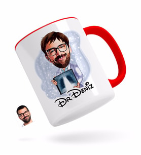 BK Gift Kişiye Özel Erkek Radyolojist Karikatürlü Kırmızı Kupa Bardak-1