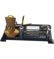 Kristal Masaüstü Kalemli isimlik Ofis Makam Hediyesi M215 ATATURK GOLD Masa İsimliği