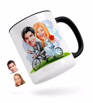 BK Gift Kişiye Özel Evleniyoruz Karikatürlü Siyah Kupa Bardak-3